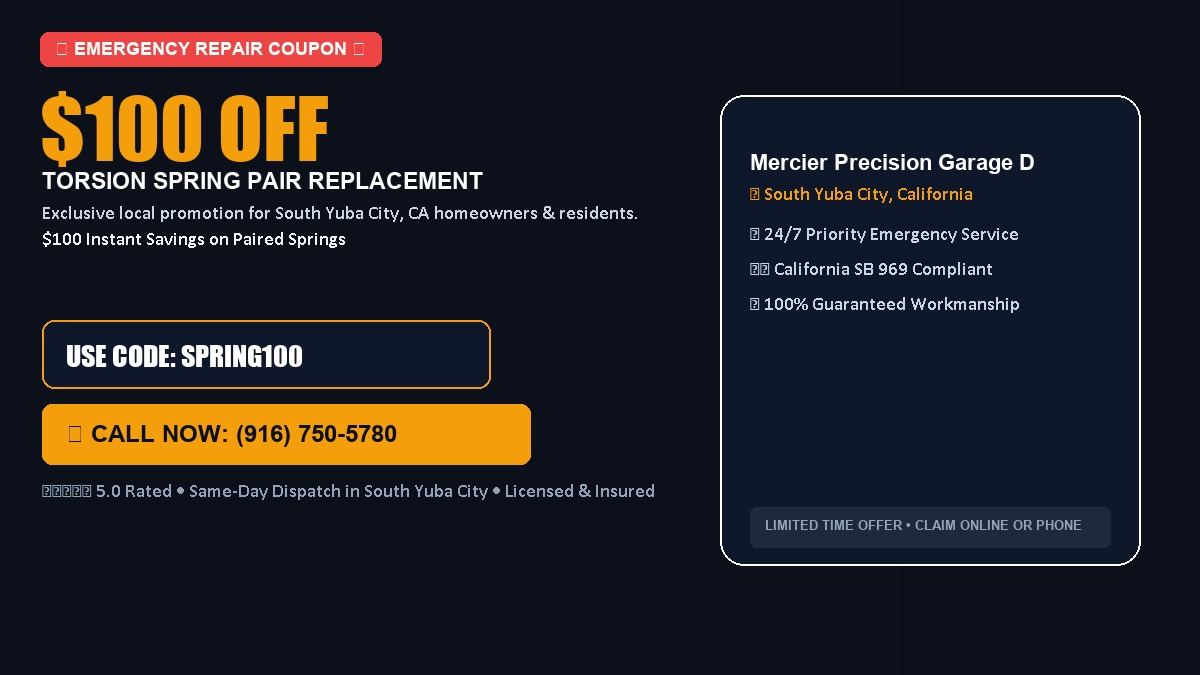 Mercier Precision Garage Doors $100 OFF Dual Torsion Spring Replacement in South Yuba City, CA
